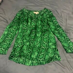 Michael Kors Green Snake Pattern Blouse size small